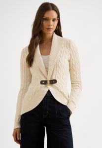 Кардиган Lauren Ralph Lauren Petite BUCKLE-TRIM CABLE SHAWL-COLLAR CARDIGAN, Mascarpone Cream/Off-White