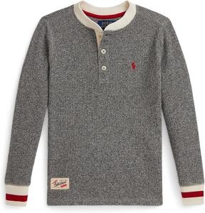Рубашка-хенли из хлопка с вафельной вязкой Polo Ralph Lauren Kids, Vintage Pepper Heather