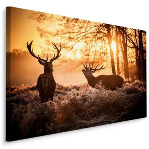 Картина на холсте Muralo Sonnenaufgang Hirsche, 90x60x60 см цвет beige/schwarz/grau/orange