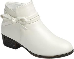 Ботильоны Forever Link для девочек на низком широком каблуке с бантом, застежкой-молнией сбоку, короткие, для детей младшего и старшего возраста, White Pu