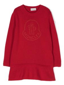 Moncler Enfant платье из вирджинской шерсти с вышитым логотипом, красный