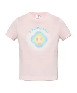 Футболка с коротким рукавом и аэрографическим рисунком смайлика. Casablanca, розовый