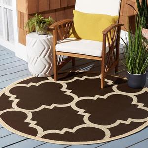 Ковер SAFAVIEH, 161 x 161 см, Washable Rug Outdoor Courtyard Collection - Round, Dark Brown, Non-Shedding & Easy Cleaning, для патио, заднего двора, прихожей (CY6243-204)