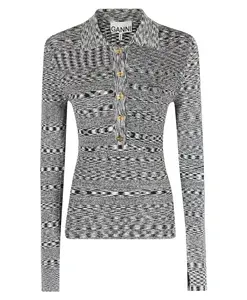 Полосатая вязаная рубашка-поло Ganni, черный