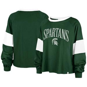 Женская зеленая футболка с длинными рукавами '47 Michigan State Spartans Upside Rhea Raglan