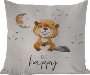 Подушка для улицы - Цитаты - Будьте счастливы - Дети - Луна - Бобр - Акварель - 50x50 см - Водонепроницаемая - Подушка для отдыха - Удобная - Подушка с рисунком MuchoWow