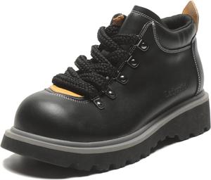 Женские ботильоны с широким носком, массивным низким каблуком, шнуровкой, круглым носком, противоскользящие повседневные туфли для женщин Ladysolid, Sooty