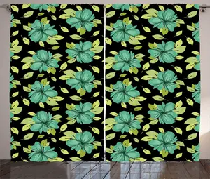 Штора ABAKUHAUS с деревенским цветочным рисунком, луговые листья, фолианты, штора для спальни со сборками, петлями и крючками, 280 x 225 см, цвет "коксовый серый" и "зеленый" Abakuhaus