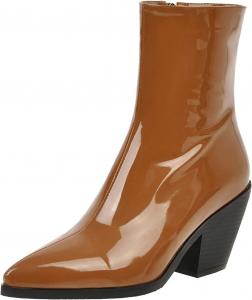 Женские ботильоны Trendenzy с заостренным носком, на молнии, с глянцевым покрытием и массивным каблуком, Brown