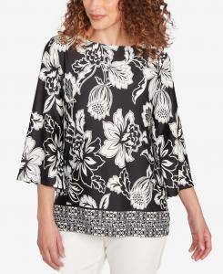 Небольшой вязаный топ с цветочным геометрическим узором Ruby Rd, Black/Ivory