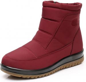 Женские зимние сапоги на снег водонепроницаемые легкие теплые с меховой подкладкой, средней длины, удобные для улицы, с противоскользящей подошвой и боковой молнией, зимняя обувь для прогулок Forevercan, Red