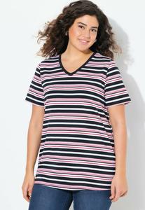 Футболка Ulla Popken COLORFUL STRIPED SHORT SLEEVE V-NECK, Black