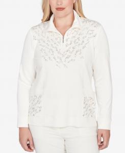 Венский вязаный топ с металлизированным узором в виде животных Alfred Dunner, Vanilla