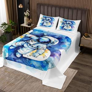 Erosebridal Комплект постельного белья Initial Alphabet B с космическим принтом, астронавтами и галактическим узором, Blue White B