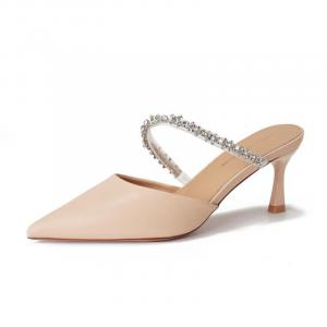 TATAYA Женские противоскользящие домашние тапочки с закрытым носком на резиновой подошве - телесный [6,5 см], цвет Nude[6.5cm]