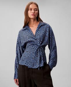 Женская блузка с длинными рукавами и принтом, с запахом Calvin Klein, Blue/black Print