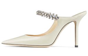 Jimmy Choo Мюли из лакированной кожи с белыми льняными стразами Bing 100