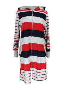 Aquarti Женский махровый банный халат Aquarti, в полоску, с капюшоном, красно-серый