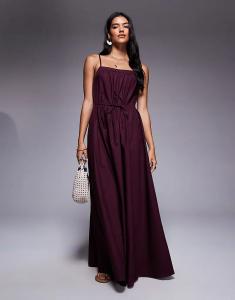 Платье миди из поплина River Island с бретельками, винного цвета