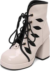 Женские винтажные ботильоны на платформе с застежкой на шнуровку и каблуком-блок LIPIJIXI, B07 Beige
