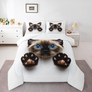 Erosebridal Детский комплект постельного белья с милыми котиками и голубыми глазами, кавай стиль, Blue White Brown