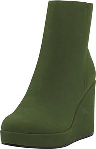 Женские ботильоны с круглым носком на танкетке с высокой платформой, боковой молнией, стильные нарядные короткие ботинки, размеры 4-16 US Wansseny, Green