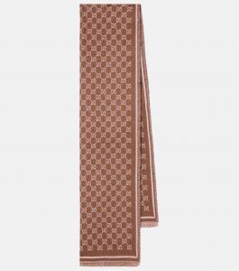Жаккардовый шарф GG из смесовой шерсти Gucci, Brown\Pink