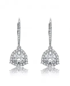 Короткие треугольные серьги-подвески из стерлингового серебра с прозрачным кубическим цирконием Genevive, white