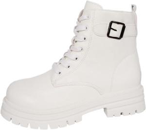 Женские ботильоны с боковой молнией, боевые ботинки, нескользящие ковбойские ботинки, повседневные походные ботильоны, шнуровка, панк-боевые удобные туфли Generic, White-A