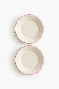 Набор тарелок H&M Flat With 2-pack Stoneware, бежевый/красный