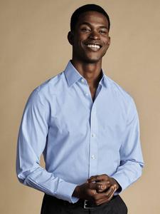 Облегающая полосатая хлопковая рубашка Charles Tyrwhitt, Sky Blue