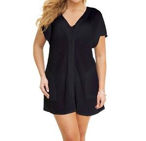 Плетеная туника с V-образным узором и пуговицами - Plus Size, цвет Jor Black Jordan Taylor