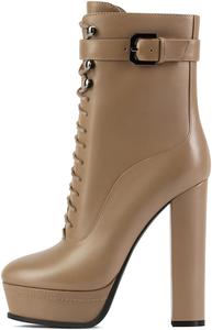 Женские ботильоны FOWT с высокой платформой, толстым каблуком, короткой длиной, круглым носком, на шнуровке и с пряжкой, модные осенне-зимние туфли, размеры 4-16 US, Brown