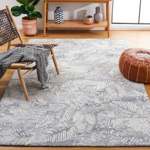 Ковер SAFAVIEH, 92 x 153 см, Glamour Collection - Grey & Ivory, ручной работы, современный ботанический, вискозная смесь, идеален для помещений с высокой проходимостью: прихожая, гостиная, спальня (GLM539F)