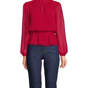 Женский шифоновый топ с пеплумом и длинными рукавами Lands' End, Rich Red