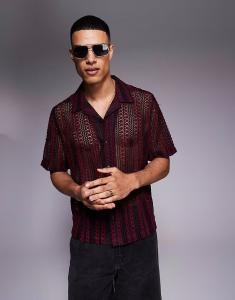 Рубашка свободного кроя ASOS DESIGN Revere в полоску бордового и черного цветов