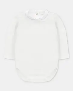 Боди для ребенка из интерлока белого цвета с воротником «ребенок», вышитым в серовато-голубом цвете Martín Aranda