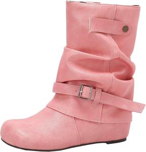 Женские элегантные повседневные ботинки с напуском, ботильоны на танкетке с круглым носком XIEPP, Pink