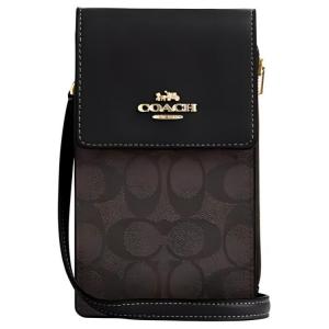 N/S Покрытый холстом с гладкой кожей плечевой чехол для телефона, мини-кроссбоди для женщин золотой и коричневый и черный COACH