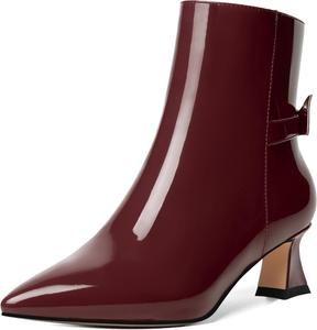 Женские свадебные ботильоны ROSERWISH с острым носком, застежкой-молнией, лаковой отделкой, бантиком, низким каблуком-китен 2 дюйма