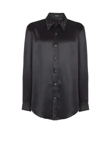Шелковая рубашка с кристаллами Balmain, черный