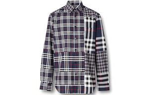 Однобортная рубашка с квадратным воротником в клетку, темно-серая Burberry