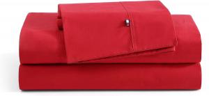 Tommy Hilfiger Комплект постельного белья, размер Twin XL (198x203 см), простыня на резинке, пододеяльник и наволочки, хлопковый перкаль, цвет красный