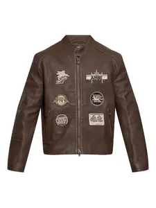 Кожаная куртка с нашивками AMIRI, коричневый