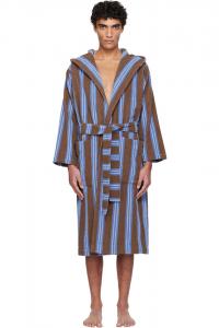 Tekla Халат с капюшоном из махровой ткани коричневого и синего цвета