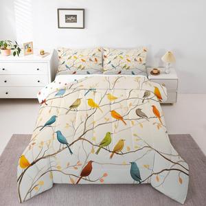 Erosebridal Комплект постельного белья Hummingbird Rainbow Tree Braches с красочным принтом птиц и животных, Green Blue Yellow