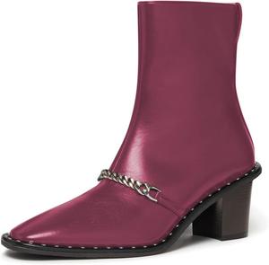 Женские стильные ботильоны YDN с закрытым носком, заклепками, на низком массивном каблуке, с модной цепочкой, боковой молнией, удобные повседневные обувь, размеры 4-16 US, Fuchsia