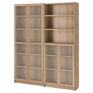 Книжный шкаф комбинация со стеклянными дверцами BILLY/OXBERG IKEA, 160x30x202 см, цвет oak effect