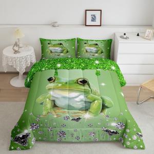 Erosebridal Комплект постельного белья Frog Queen с зелеными пайетками и кристаллами в морском стиле, Green Sliver White