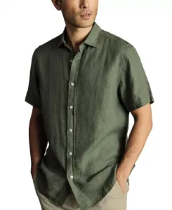 Мужская льняная рубашка на пуговицах Slim-Fit Charles Tyrwhitt, зеленый